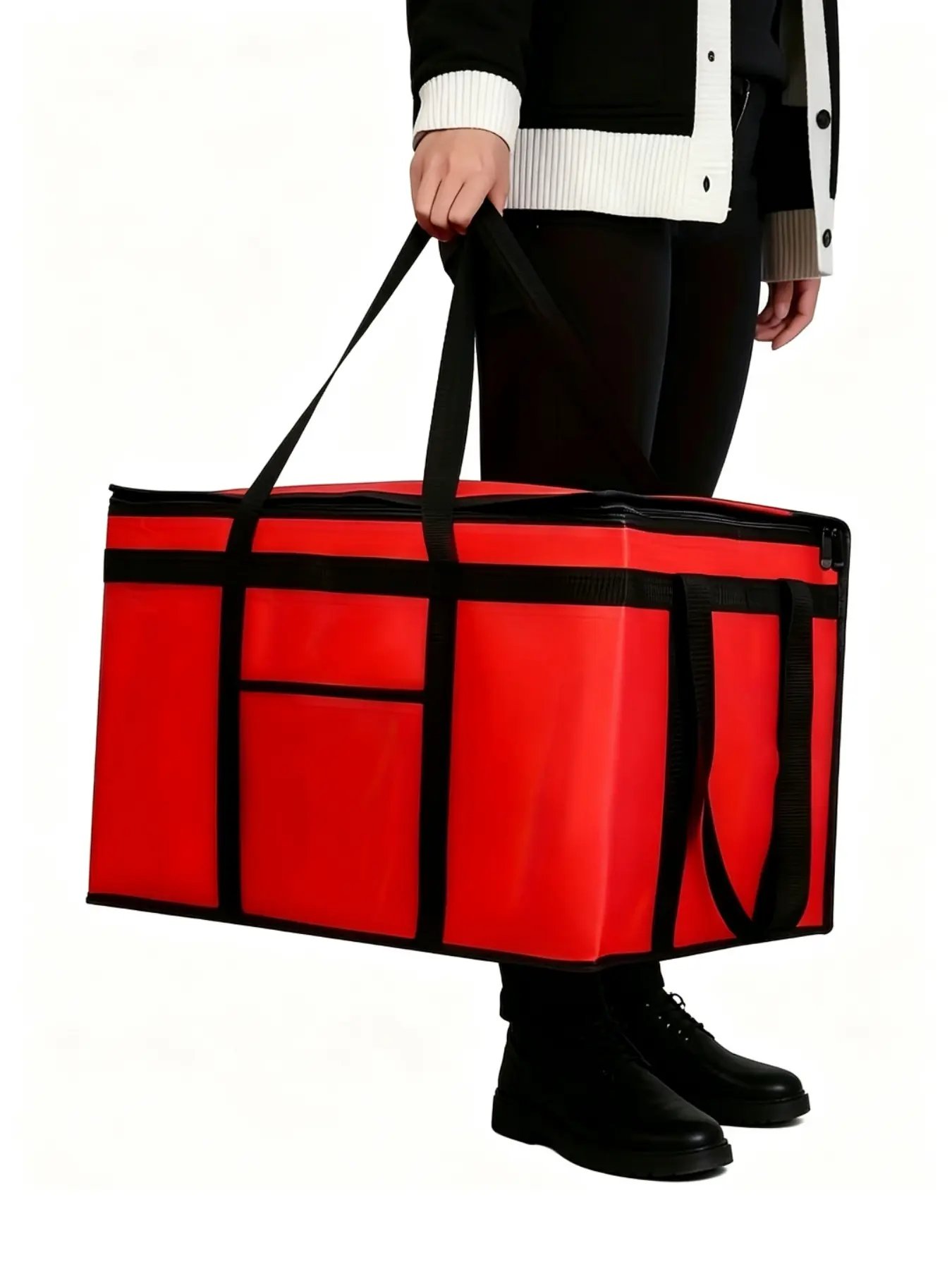 1 Pcs XXXL Oversized Red Insulated Delivery Bag - Cold-Resistant, Heat-Resistant, Foldable, And Durable With 2mm Grid-Pattern Pearl Cotton And Non-Woven Fabric, Warmer Than Aluminum Foil - Reusable Shopping And Food Storage Bag For Hot Meal Delivery