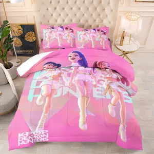 Hot Pink K-Pop Stage Outfit Comforter Set, Soft Breathable Anime Idol Bedding, 1 Quilt + 1/2 Pillowcases, All-Season Neon Girl Group Quilt for Girls Bedroom, College Dorm & Apartment Decor