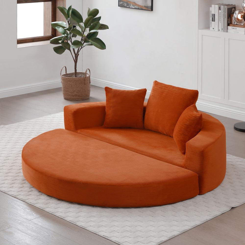 Convertible Sofa Couch Bed, Multi-functional, Circular Bed, Adjustable Futon Sofa, No Assembly Compressed Corduroy Floor Lounge Sofa for Apartment Office Bedroom Living Room