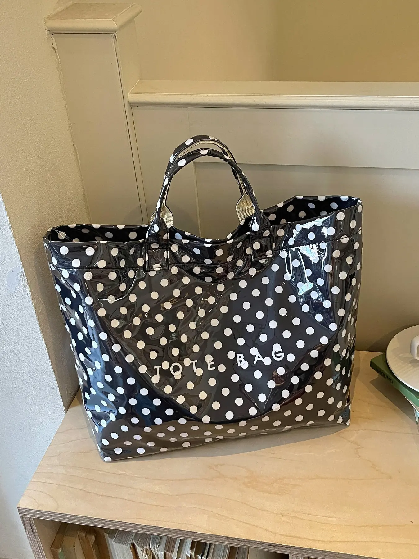 Women's Polka Dot Large Capacity Fashion Tote Bag, Letter Print Casual Shoulder Bag for Daily Commute and Shopping
