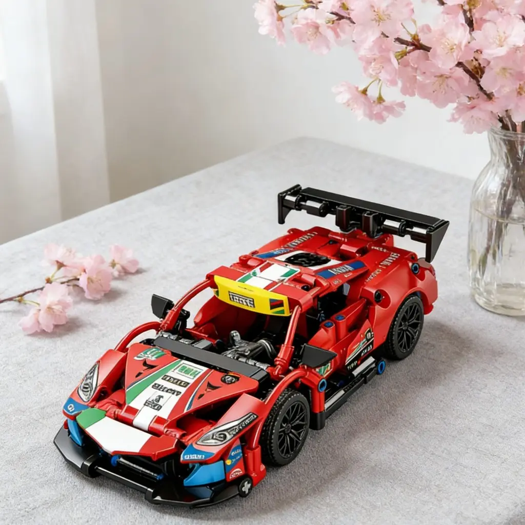 Mechanical Transmission Race Car Model, Classic Supercar Streamlined Shell, Adjustable Doors and Wings, Desktop Decor, Moderate Assembly Difficulty