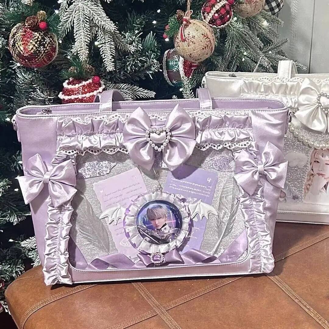 New Y2k Sweet Ita Shoulder Bag Lolita Girl Transparent Crossbody Bag Women Large Capacity Lace Tote Bag Cute DIY Display Handbag