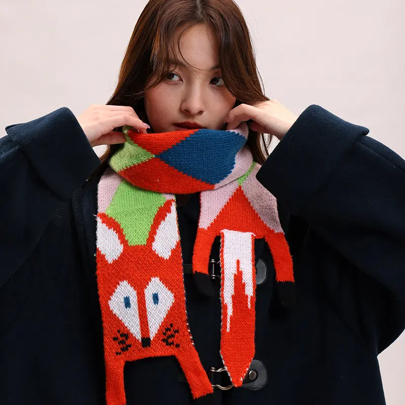 2026 wool fox scarf warm imitation cashmere cute scarf versatile high-end imitation cashmere scarf
