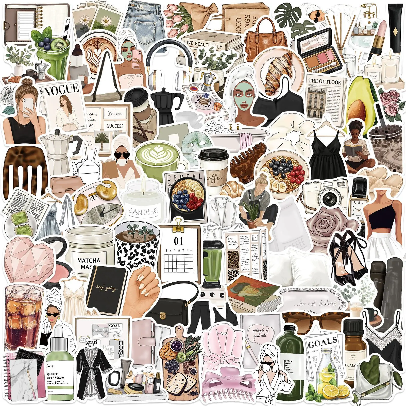 100pcs Watercolor Aesthetic Office Stickers, High-Value Positive Energy Gifts for Decorative Journals, Laptops, Cups, Cars