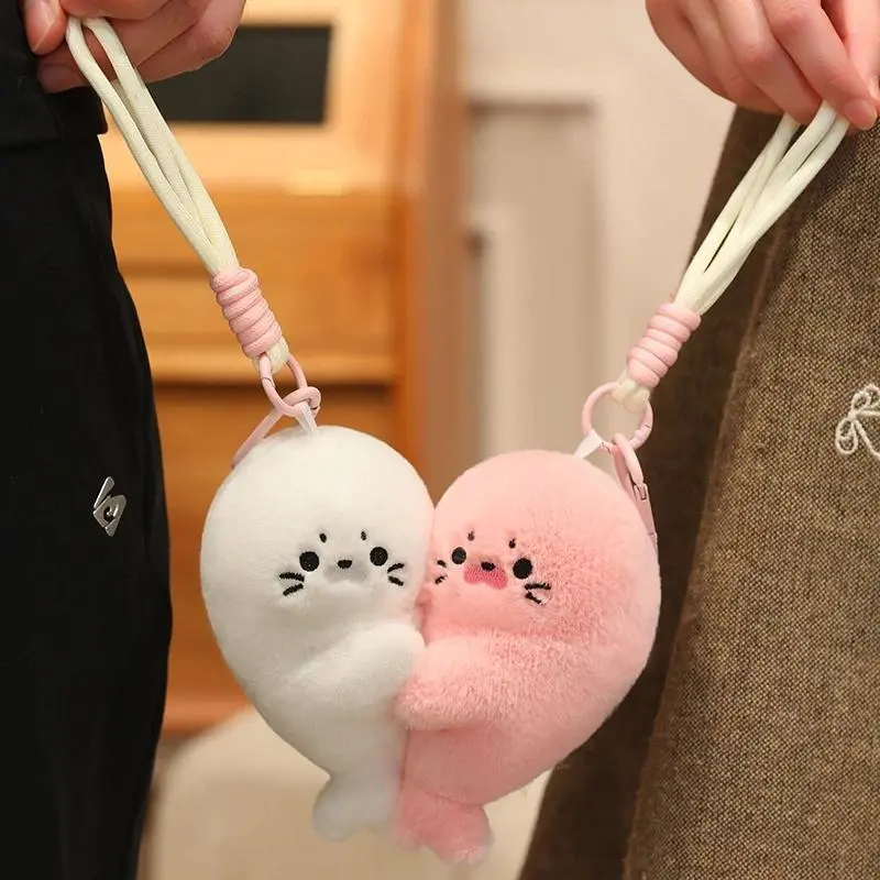 100% New and High Quality 14cm Sea-Life Shaped Stuffed Toy Ocean Animal Baby Seal Soft Plush Couple Keychain, Magnetic Attraction Pendant Refrigerator Magnet Gift, Couple Keyring