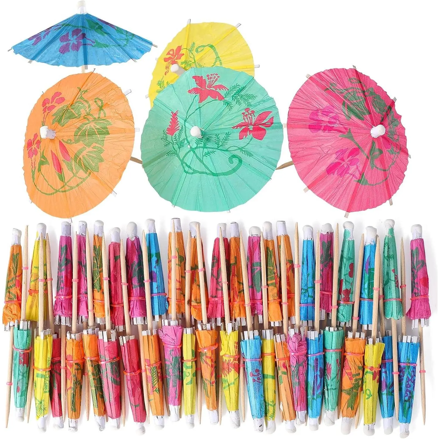 [200 Pcs] Cocktail Drink Umbrella Picks Toothpicks - Colorful Paper Toothpicks Cocktail Umbrellas for Luau Parasols Hawaiian Tiki Party Decorations