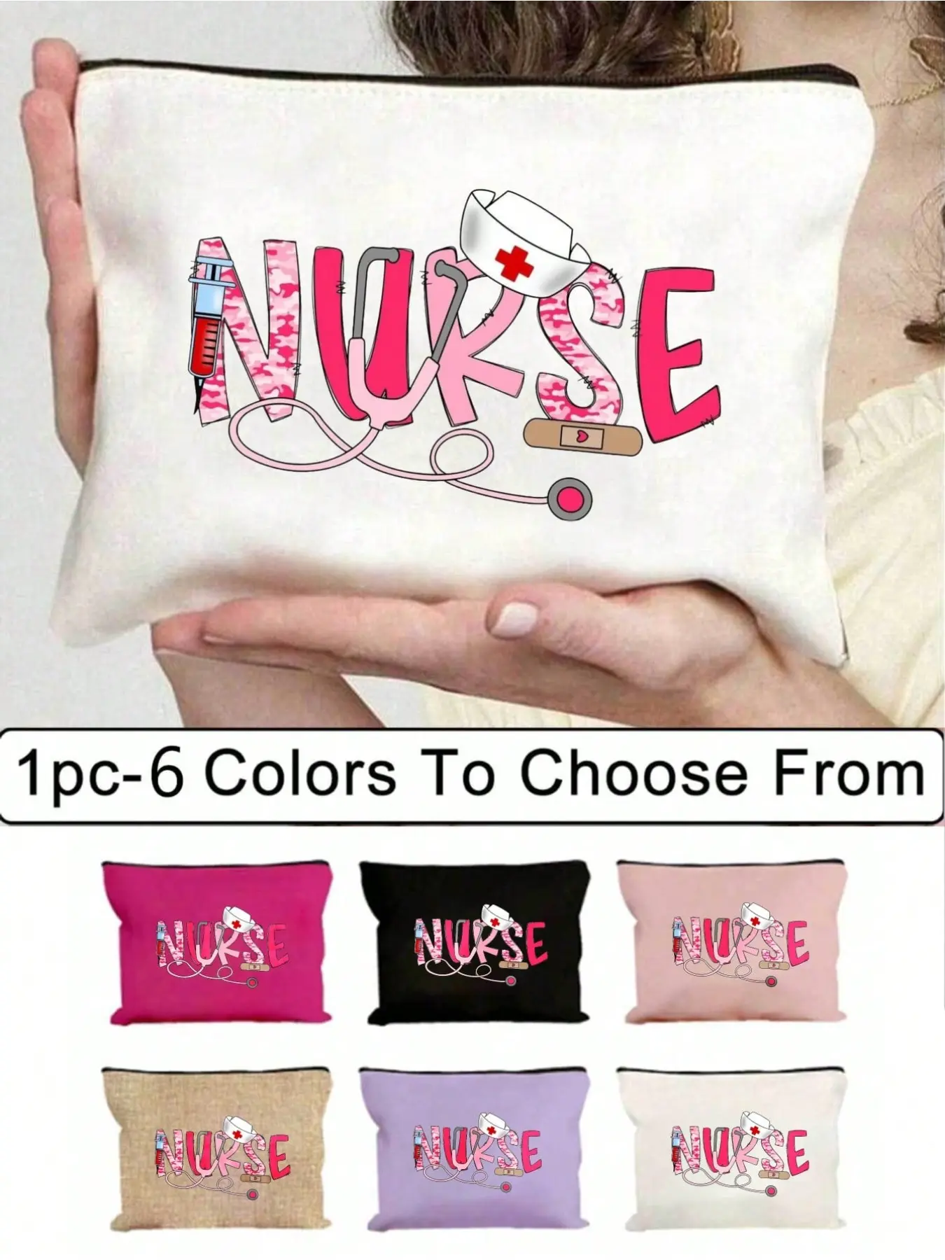 Nurse Theme Storage Bag, Makeup Bag, Cosmetics Organizer, Perfect Gift for Nurses, Doctors, Travel, Daily Use, Emergency Kit
