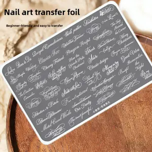 Vintage Cursive English Nail Transfer Foil, European Handwritten Script Short Phrases Star Transfer Stickers, Romantic Wedding Festival Aesthetic Nail Decals, Beginner Friendly Easy Transfer No Lifting DIY Manicure Supply