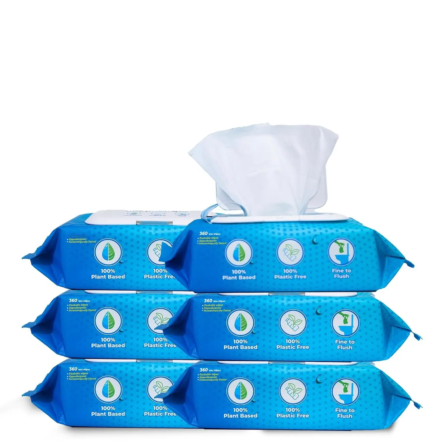 Flushable Wet Wipes, 6 Pack - 60 Wipes Per Pack (360 Count), XL Adult Cleansing Cloth for Men & Women,    Based Disposable, Septic & Sewer Safe,  Free