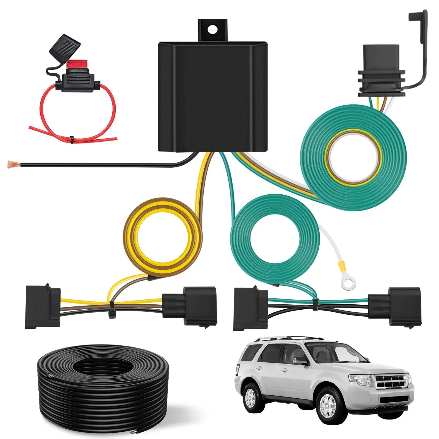 Nilight 4 Pin Trailer Wiring Harness Kit 56329   Custom for 2004 2005 2006 2007 2008 2009 2010 2011 2012 Ford Escape; Edge Freestar; Mazda Tribute; Mercury Mariner; Lincoln MKX, Pure Copper, Pure Copper Wire, 2007-2010 Lincoln Mkx