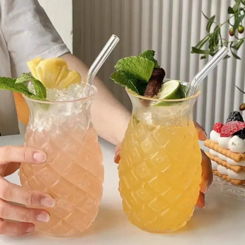 Creative Embossed Pineapple Glass Cups, Drinking Glasses, Unique Glass Mugs for Coffee, Cold Drinks & Sparkling Water, Stylish Drinkware for Home Use