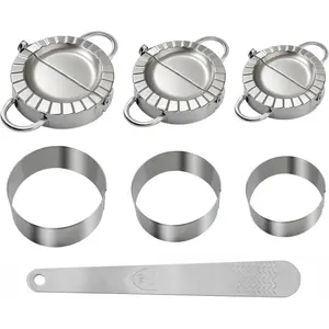3-in-1 Stainless Steel Dumpling Maker Set - 3 Sizes with Cutters & Scoop | 3", 3.4", 3.8" sizes. Dishwasher-safe. Non-stick, no rust. Asian, empanada, pierogi.