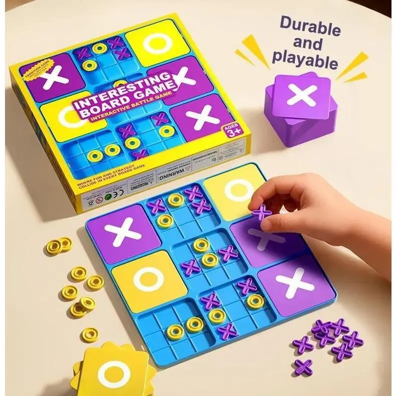 Brain-Boosting Color Tic-Tac-Toe Tabletop Game, Durable Plastic 2-Player Educational Toy with Game Pieces for Parent-Child Bonding Fun & Logic Skills Training (Ages 3+)