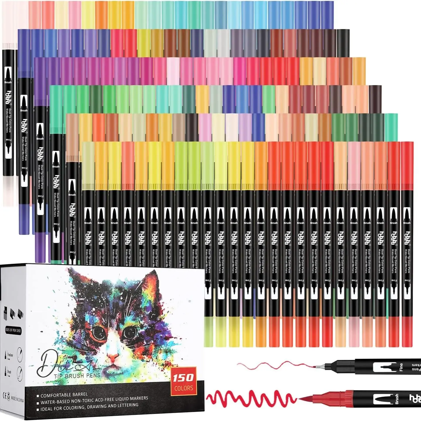150 Colors Dual-Tip Art Supplier Dual Brush Markers Pens, Artist Coloring Marker Set, Fineliner & Brush Tip Pen with Premium Case for Adults Coloring Books Journal, Drawing, Doodling,Art Supplies