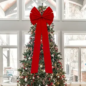 1 Pack Large Red Fabric Christmas Bows Decorations - Elegant Deep Crimson Color with Smooth Edges, Durable Wreath, Tree Topper, Car & Front Door Bows for Indoor/Outdoor Xmas Decor, Fireplace Mantel, Gift Wrapping - All-Purpose Holiday Decoration