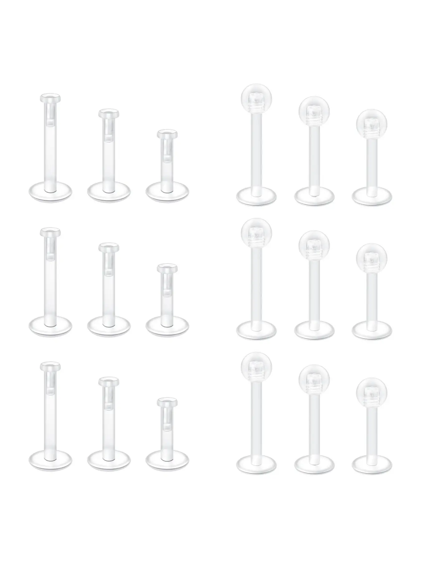 18PCS 16G Clear Push Top Piercing Retainers Earrings For Work Bioflex Lip Rings Labret Helix Tragus Medusa Monroe Retainer For Women Men 6-10mm Bar Length