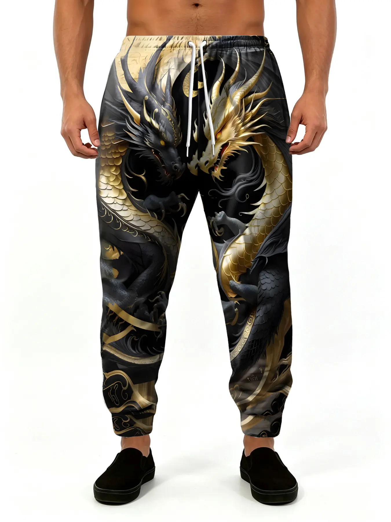 Men's 3D Dragon Print Sport Pants, Drawstring Waist with Pockets, Casual Elastic Polyester, Geometric Design, All Seasons, Casual Sport Trousers, Casual Athletic Trousers