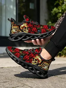 1 Pair Gender Neutral Cushion Platform Walking Shoes Olive Cross Religious Graphic Trendy All Match Light Breathable Street Fashion Sneakers