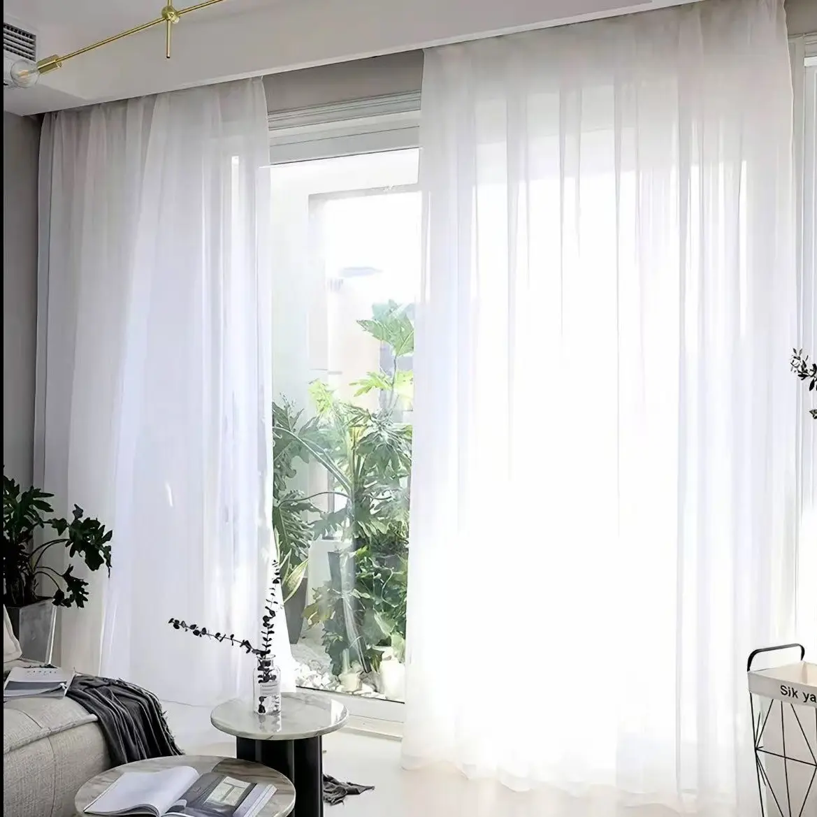 Privacy Sheer Voile Curtains, Non-See-Through Light Filtering Mirage Sheer Drapes, Heavy Drapeable Window Sheers for Living Room Bedroom, Grommet Top, White W52 x L84 Inch