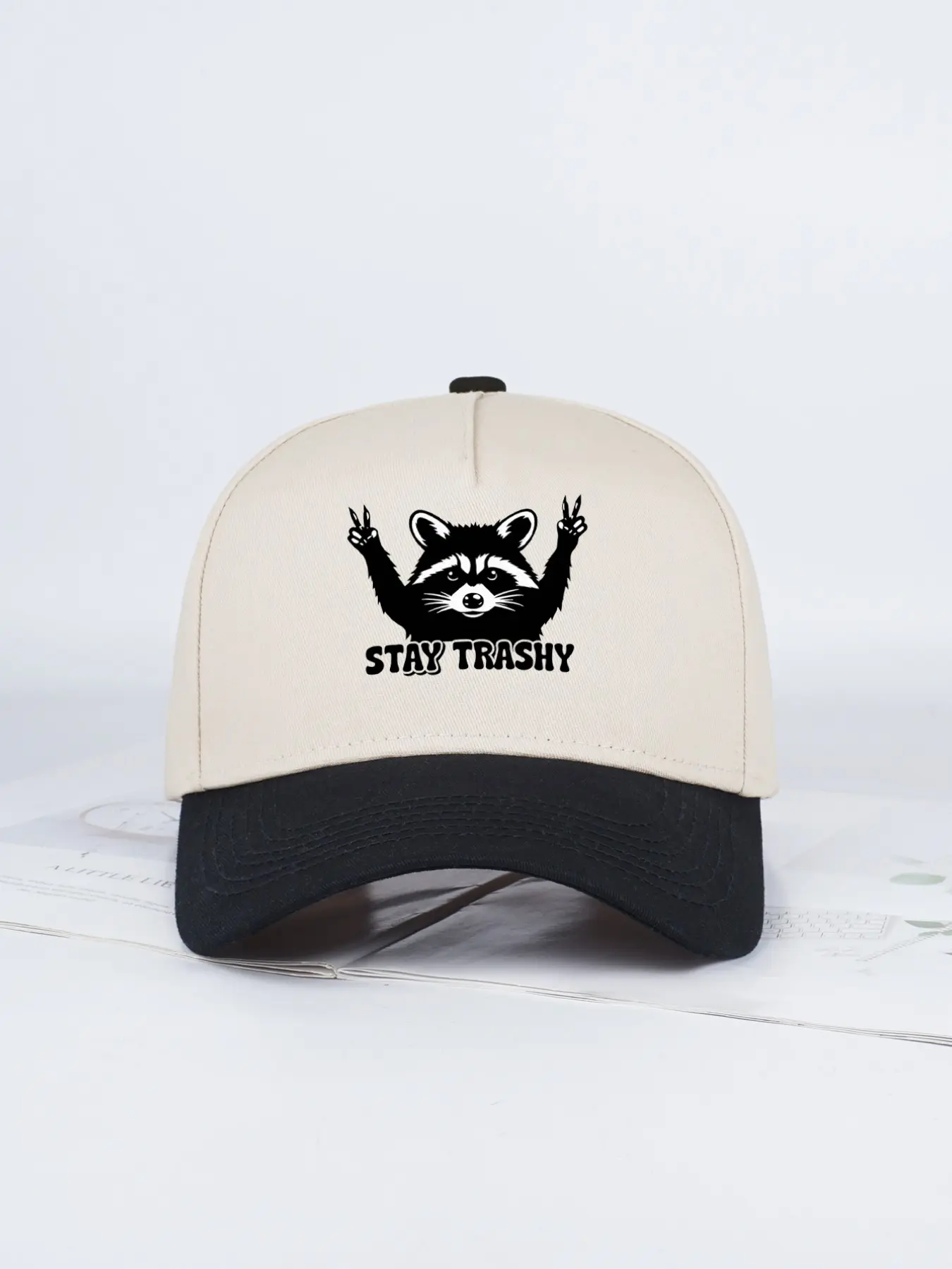 Unisex Stay Trashy Raccoon Mesh Baseball Cap, Adjustable Sun Protection Casual Hat for Spring & Fall, Outdoor Travel Beach Vacation