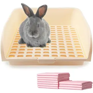 17"x13"   Litter Box with 10 count Pee Pads, High Sided Plastic Bunny Rat Ferret Litter Box with Removable Grid, Indoor Guinea Pig  Corner Litter Pan for Small  Cage