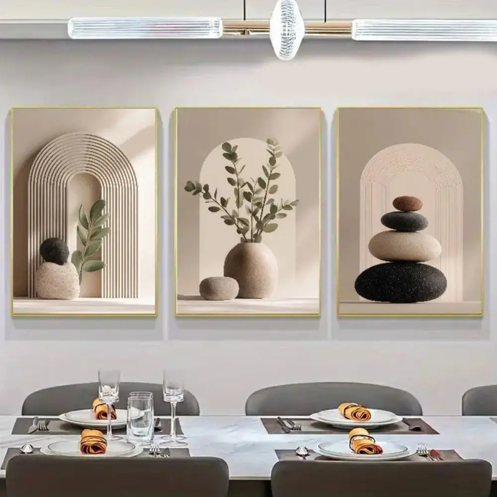 3 Pieces Bohemian Light Luxury Art Trendy Potted Plant Canvas Posters, Home Decor Wall Art Room Decor Gift, Framed and Unframed Options Available.