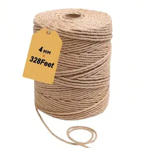 4mm x 100m / roll bulk hemp rope - yellow hemp rope, suitable for Christmas party gifts, home decoration, gift wrapping, and carnival garlands