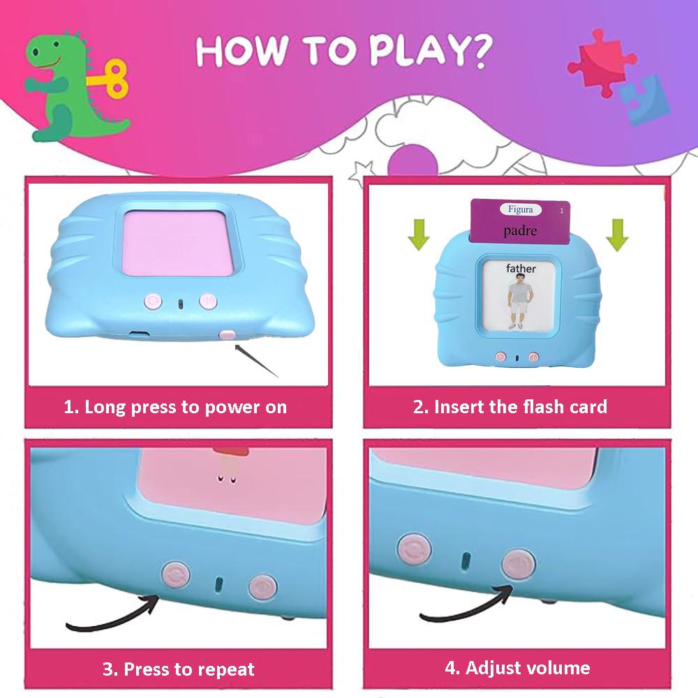 Spanish And English Talking Flash Card, Bilingual Instruction Cards, 1 Set Bilingual Learning Tool, Pocket Speech Training Tools, Educational Learning Tools for Boys & Girls Christmas Gift