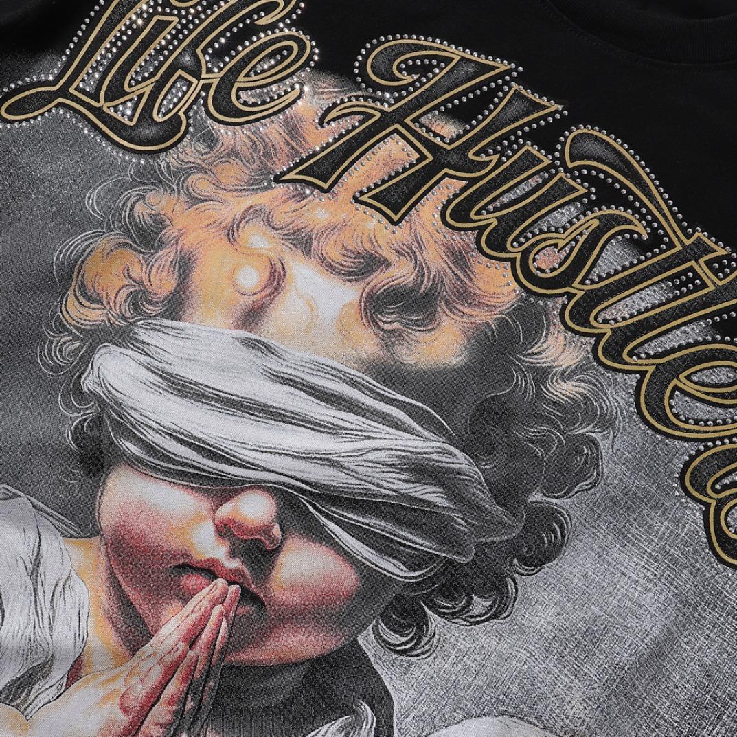 Life Hustlers Masked Angel Archery Diamond Short-Sleeve T-Shirt Unisex Crew Neck Loose Fit Summer Casual T-Shirt for Men and Women