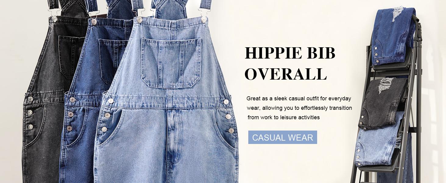 PASLTER Men's Denim Bib Overall Ripped Distressed Jean Casual Fashion Workwear Adjustable Strap Hip Hop Jumpsuit