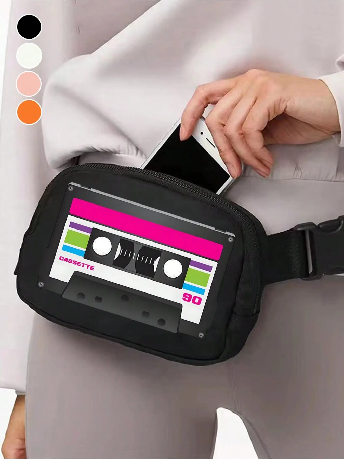 1 Piece Retro Cassette Tape Print Crossbody Chest Bag, Vintage 80s Nostalgic Design Waterproof Outdoor Fanny Pack, Adjustable Strap & Zipper Closure, Retro Decor Unisex Shoulder Bag, Holds Phone, Wallet & Keys