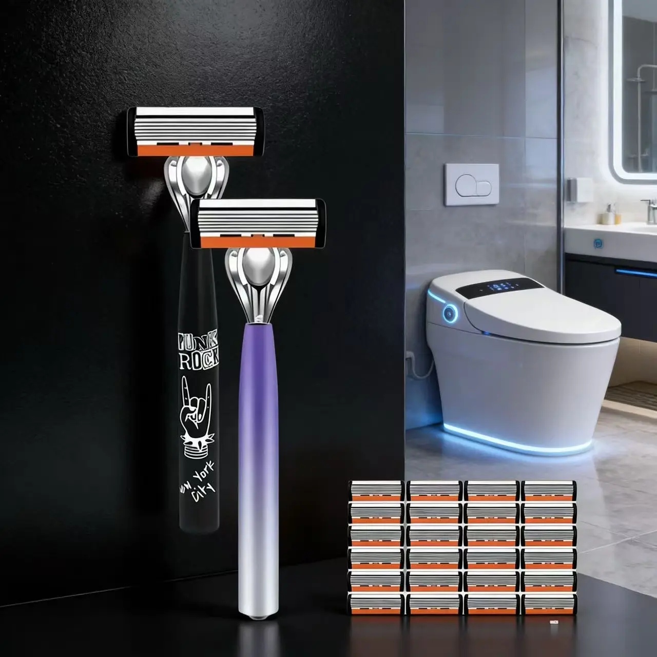 Luxury 6-Blade Shaving Kit (2 Metal Handles + 24 Cartridges) | Smooth Close Shave, Deep Cleansing, Easy to Rinse