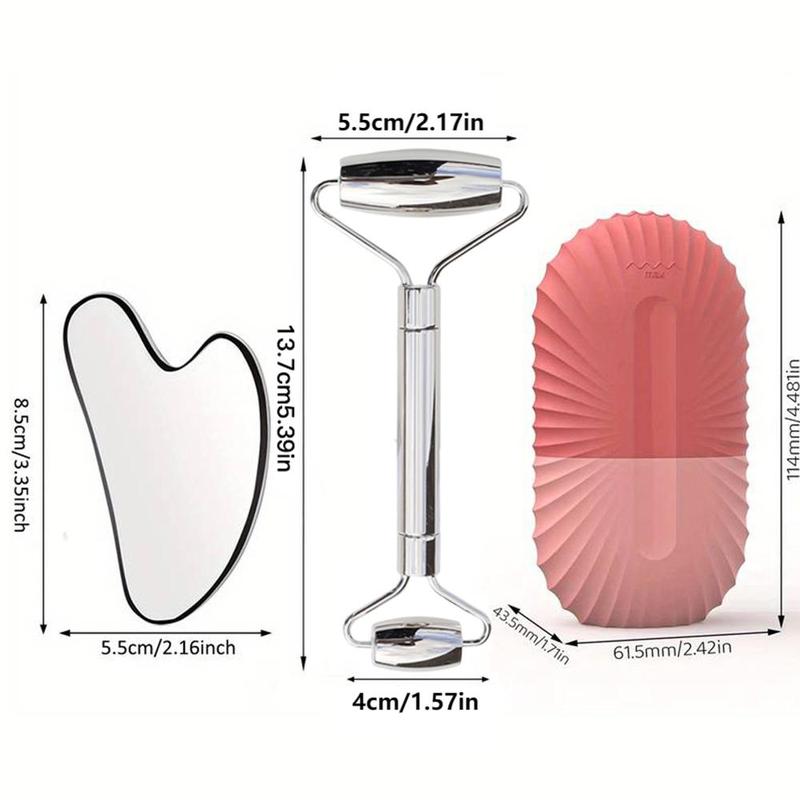 3-in-1 Facial Massage Care Set, 1 Set Stainless Steel Ice Face Roller & Scraping Set, Facial Care Tool for Lifting, Shaping and Massage, Home Beauty Tool