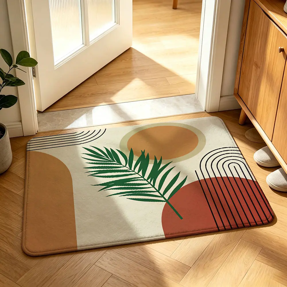 1 piece simple palm leaf geometric pattern printed floor mat, suitable for entrance halls, outdoor bathrooms and other entry floor mats. It's a non-slip and aesthetically pleasing home decoration, and can also be used as a gift