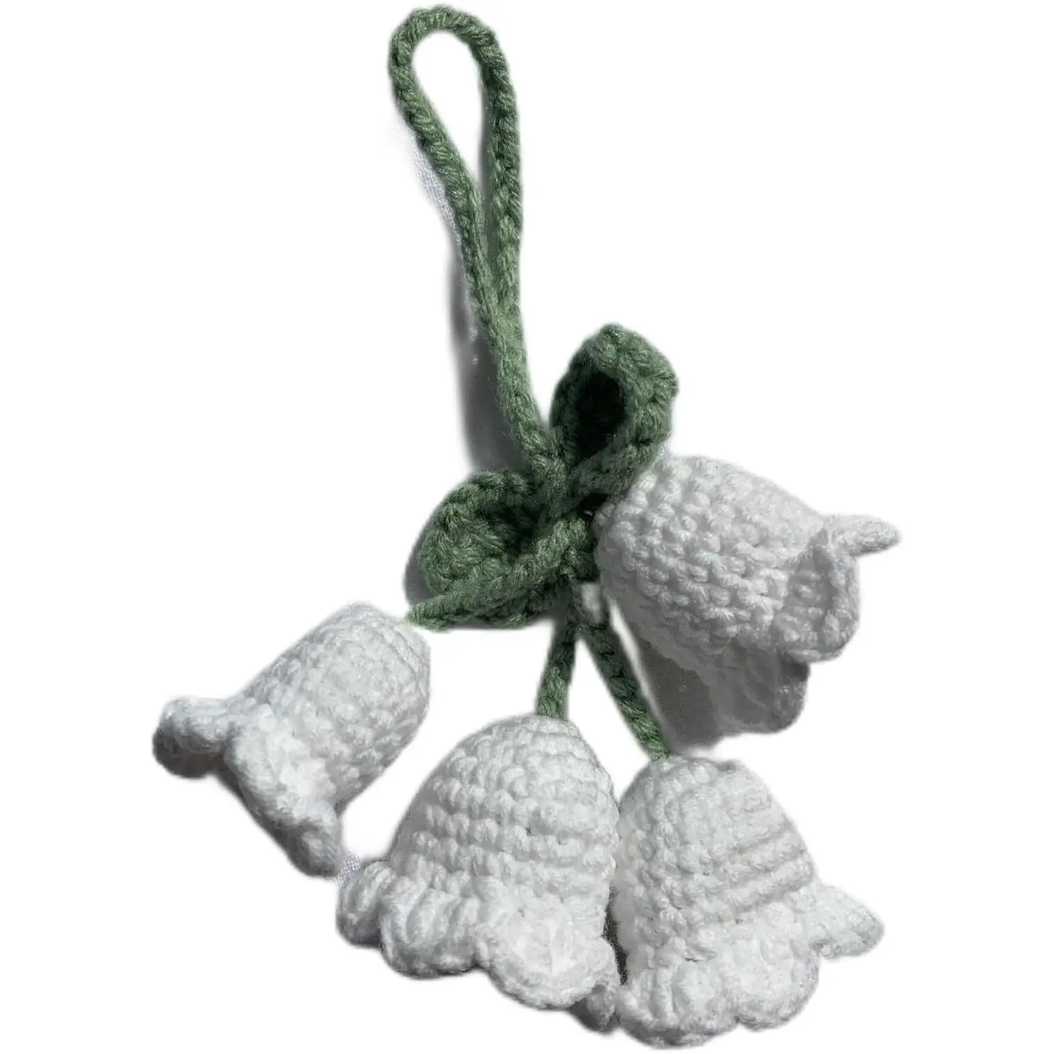 Fashion Everyday Lightweight Cute Durable White Creative Knitted Orchid Flower Keychain Charm, Crochet Pendant, Mini Macrame Accessory for Car Interior Decoration, Key Purse, Phone