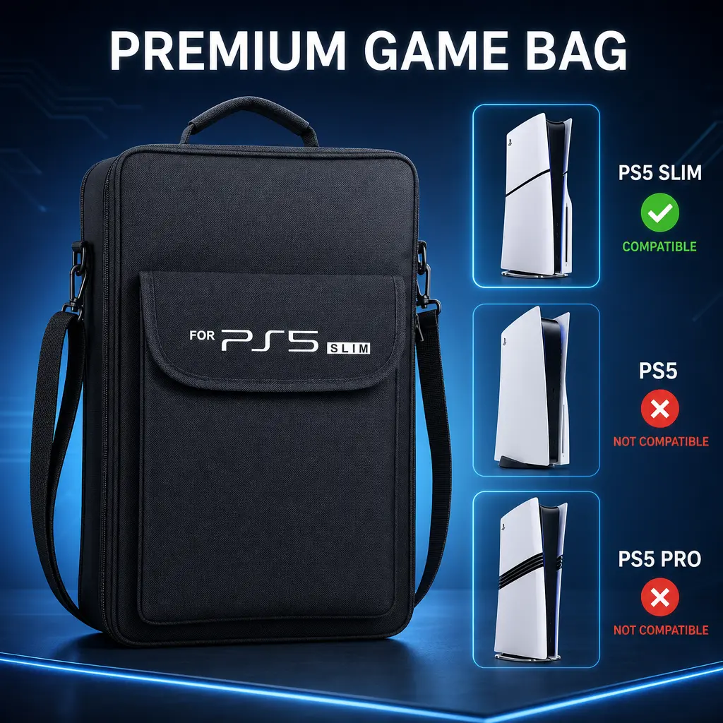 Portable Carrying Bag For PS5 Slim Console, Large Capacity Storage Travel Shoulder Backpack, Protective Shockproof Case For PS5 Slim Controller, Game Discs, Headset & Accessories