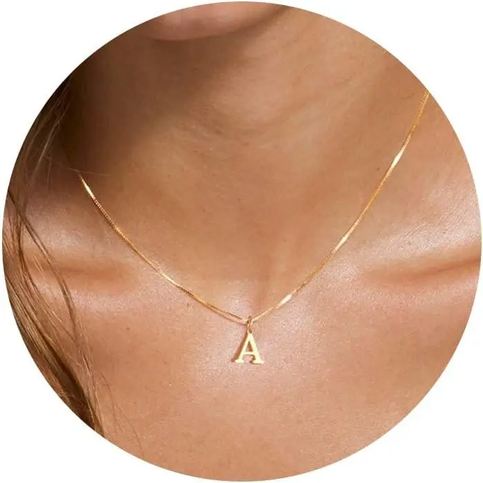 Gold Initial Necklaces for Women, Dainty Gold Letter Necklace Tiny A-Z Pendant Choker Necklace Trendy Cute Personalized Monogram Name Necklace Gold Jewelry Necklace for Women Gift