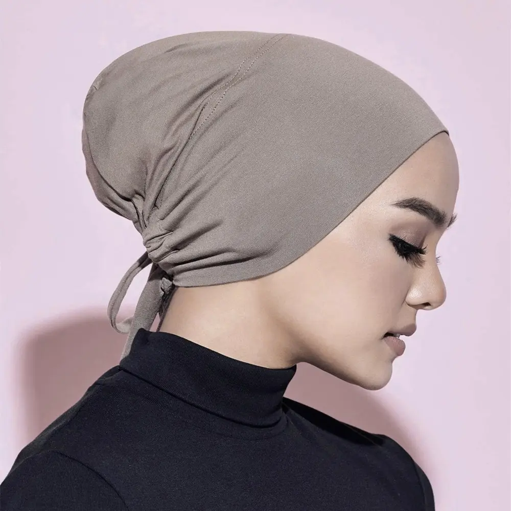 Effortless Tie Back Stretch Jersey Underscarf Bonnet Cap Muted Taupe Soft Breathable Hijab Inner Cap Slip Resistant Hair Cover Daily Wear