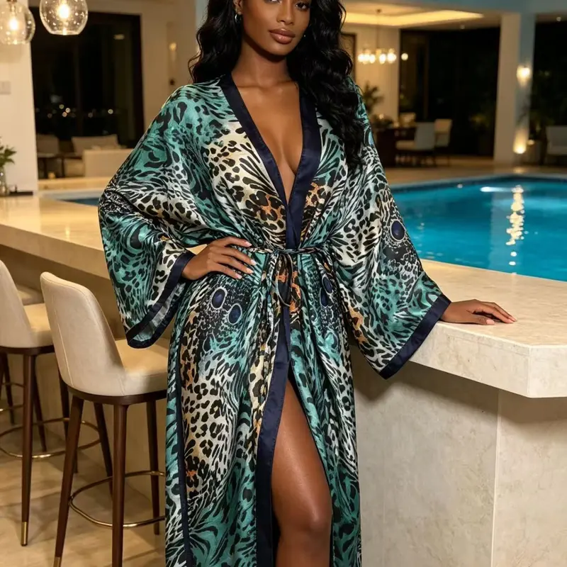 Luxury Satin Tie-Back Robe Set, Women's Home Morning Dress, Wearable Vacation Sleepwear, Casual Loose-Fit All Seasons