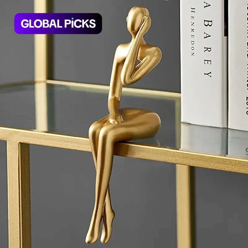 Golden Sitting Figure Sculpture, 1 Piece Modern Home Decor Figurine for Bookshelf, Mini Sitting Thinker Statue, Desktop Figurine, Decorative Ornaments, Modern Decorations #GLOBAL PICKS