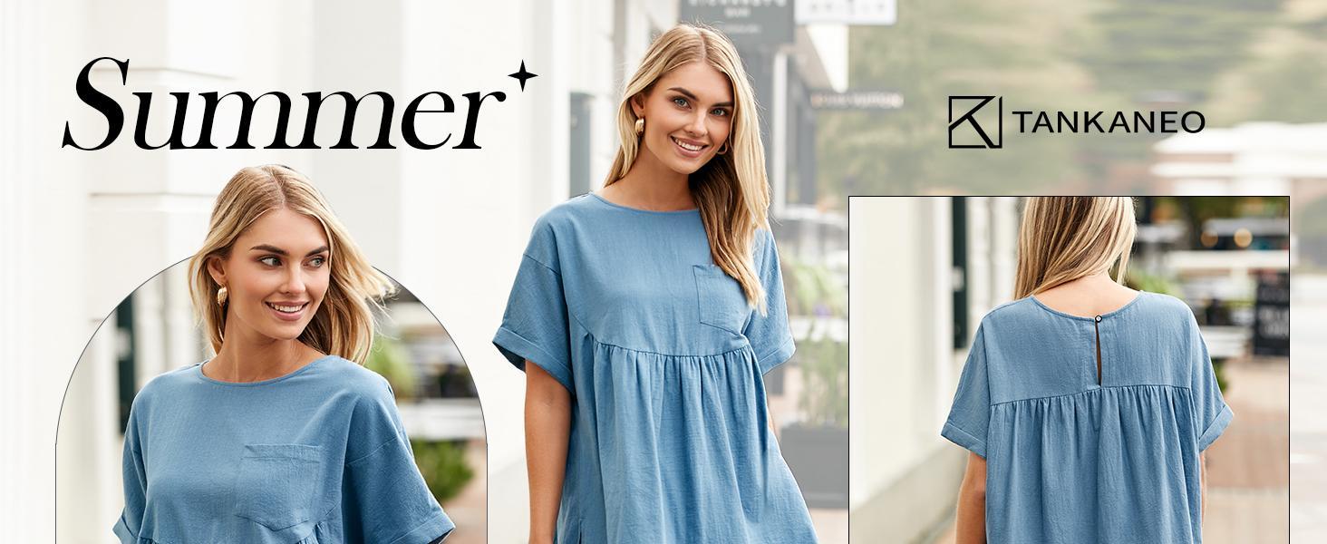 Imily Bela Womens Summer Babydoll Tops Casual Loose Fit Peplum Oversized Tunic Shirts