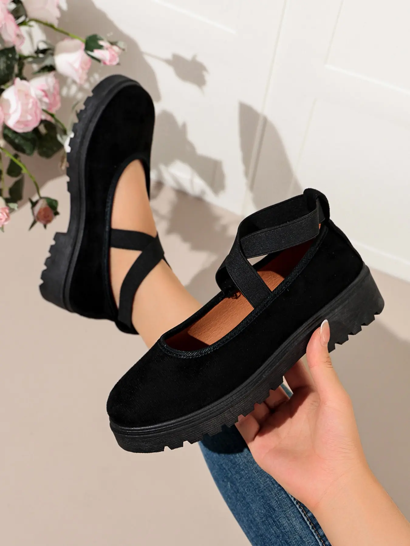 New Velvet Mary Jane Shoes for Women, Round Toe, Breathable, Anti-Slip, Thick Sole, Rubber, Fashionable, Comfortable, Daily Wear
