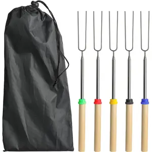 5 PCS 32Inch Long Stainless Steel Marshmallow Roasting Sticks Smores Sticks For Fire Pit Campfire Camping Bonfire Grill BBQ Skewers Tools For Hotdogs