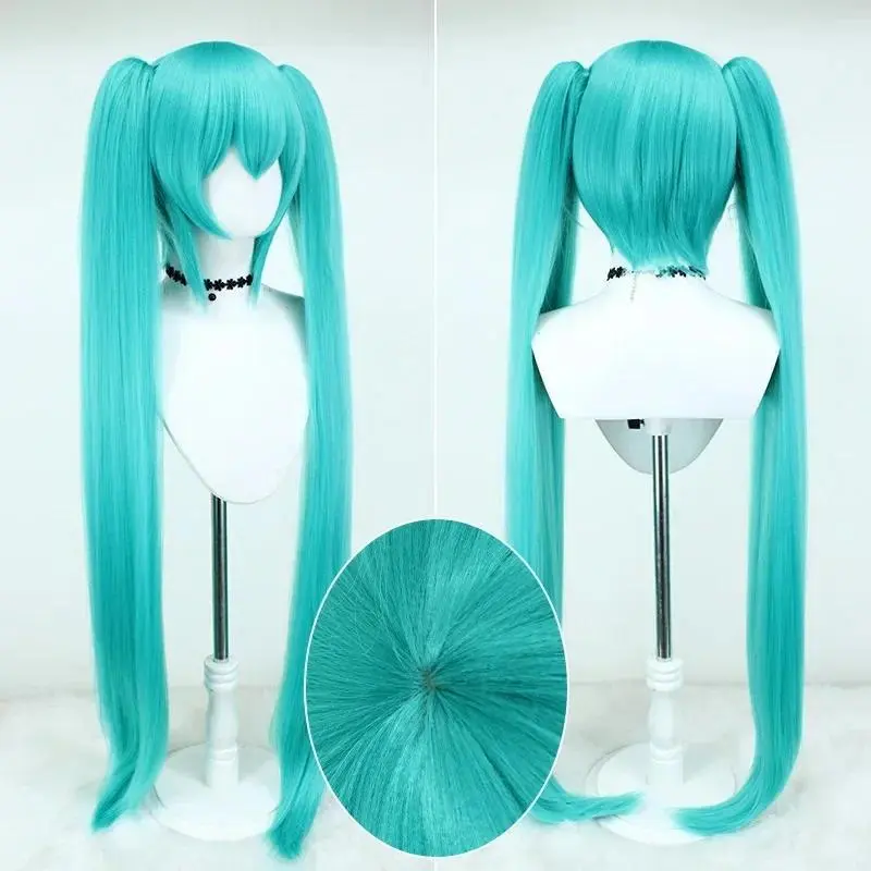 Hatsune Miku Anime Cosplay Wig for Female Adults - 110cm Double Ponytail Synthetic Hair with Extensions, Curly, 95%~99% Similarity, Anti-Tangle, for Halloween, Dating