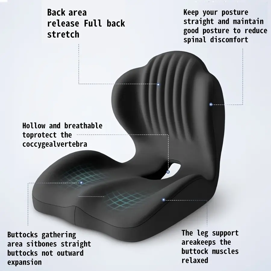 Ergonomic Memory Foam Seat Cushion and Back Support – Tailbone and Lumbar Pillow; Suitable for Office, Car, Gaming, and Wheelchairs – Removable Cover, Medium Firmness, Contoured Design, Improves Posture, Durable and Soft Material