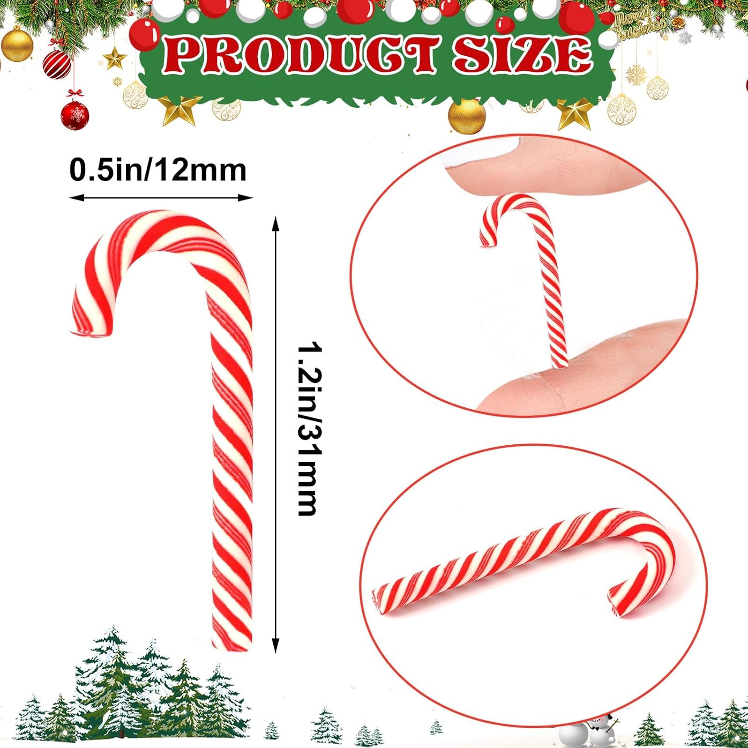 10/30/50Pcs Mini Candy Cane Christmas Decoration Red White Resin Candy DIY Crafts Xmas Pendant Navidad Home Decor 2025 New Year