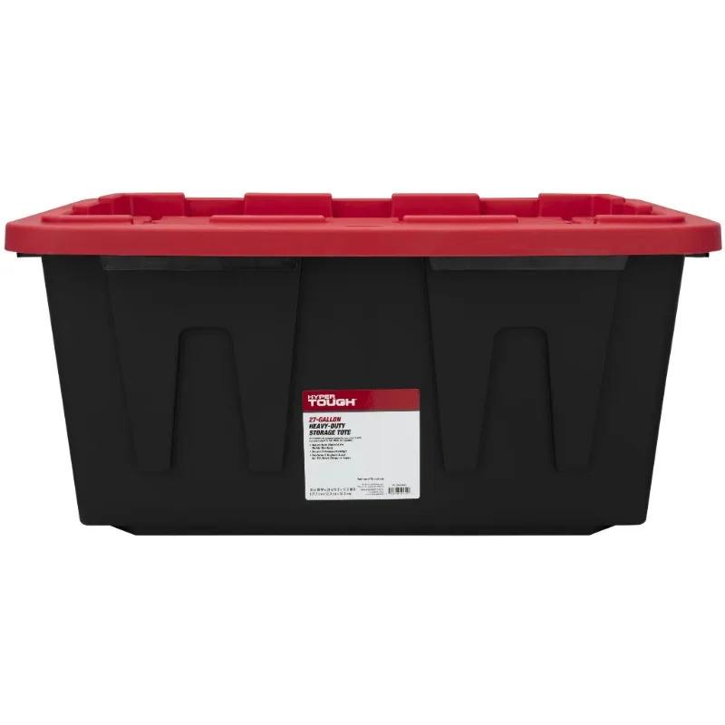 (6 pack) Hyper Tough Large Storage Bin, 27 Gallon Plastic Storage Container with Snap-On Lid, Black and Red