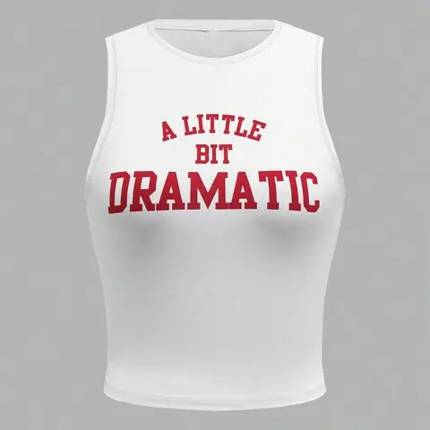 Varsity Letter Slogan Print Crop Sleeveless Tank Top Women Y2K Slim Casual Street Cami Cropped Tank Tops