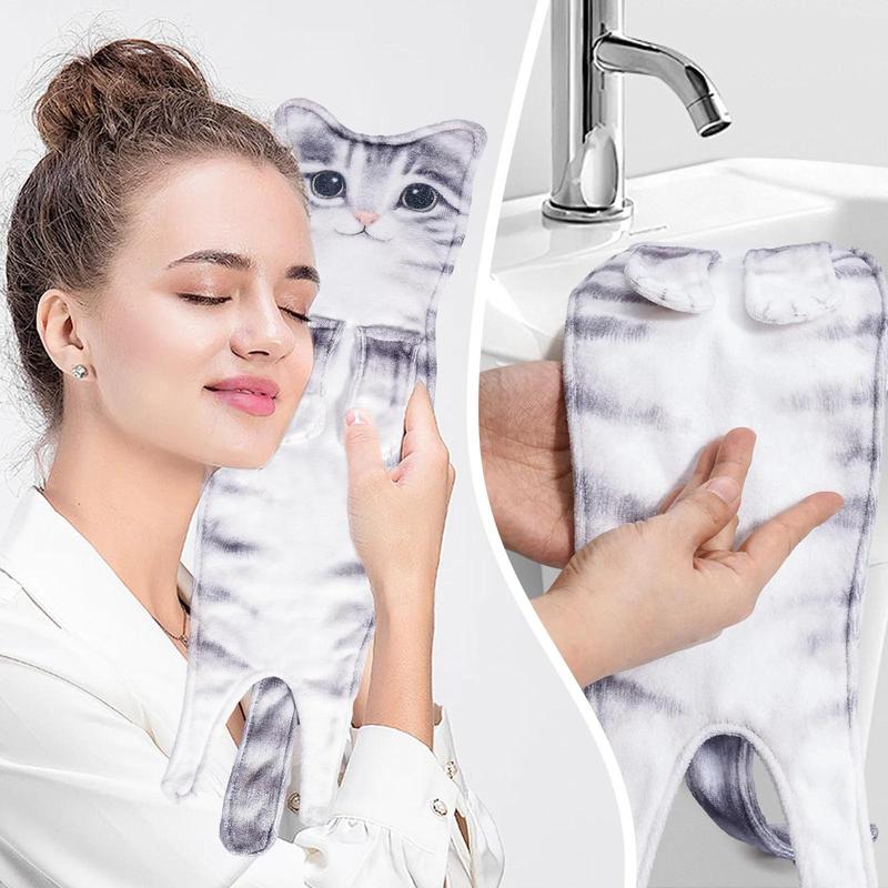 Funny Cat Hand Towels Kitchen Bathroom Hand Towel Quick Dry Soft Absorbent Microfiber Cat Shape Wipe Hands Towel For Cat Lovers