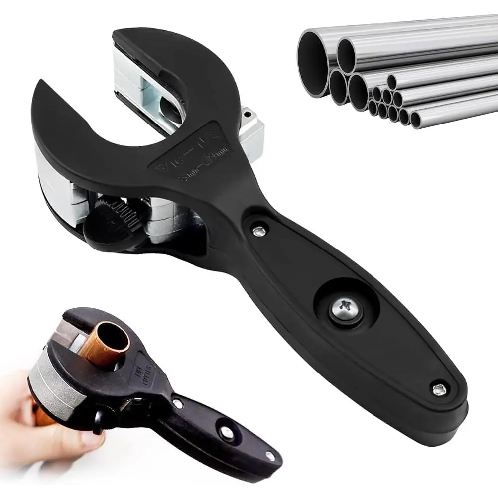 Ratchet Tubing Cutter, Tube Cutter 5/16"-1-1/8" Compact 2-in-1 Pipe Cutter for Narrow Spaces, PVC/Cu/Copper Pipe Cutter
